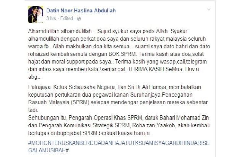 Isteri Pengarah Operasi Khas Sprm Ucap Terima Kasih Semasa Mstar